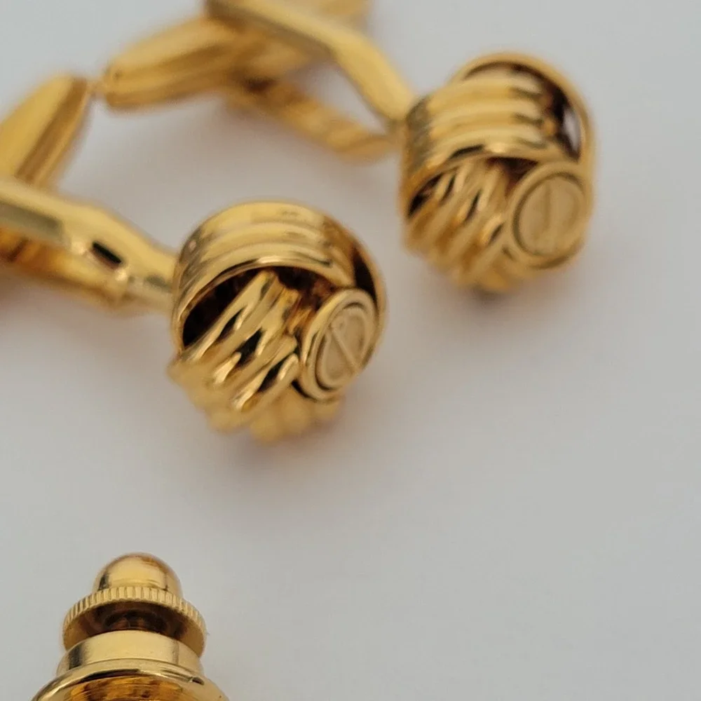 Dunhill Mens Gold Tone Knot Cufflinks and Tie Tac Set Vintage Accessory